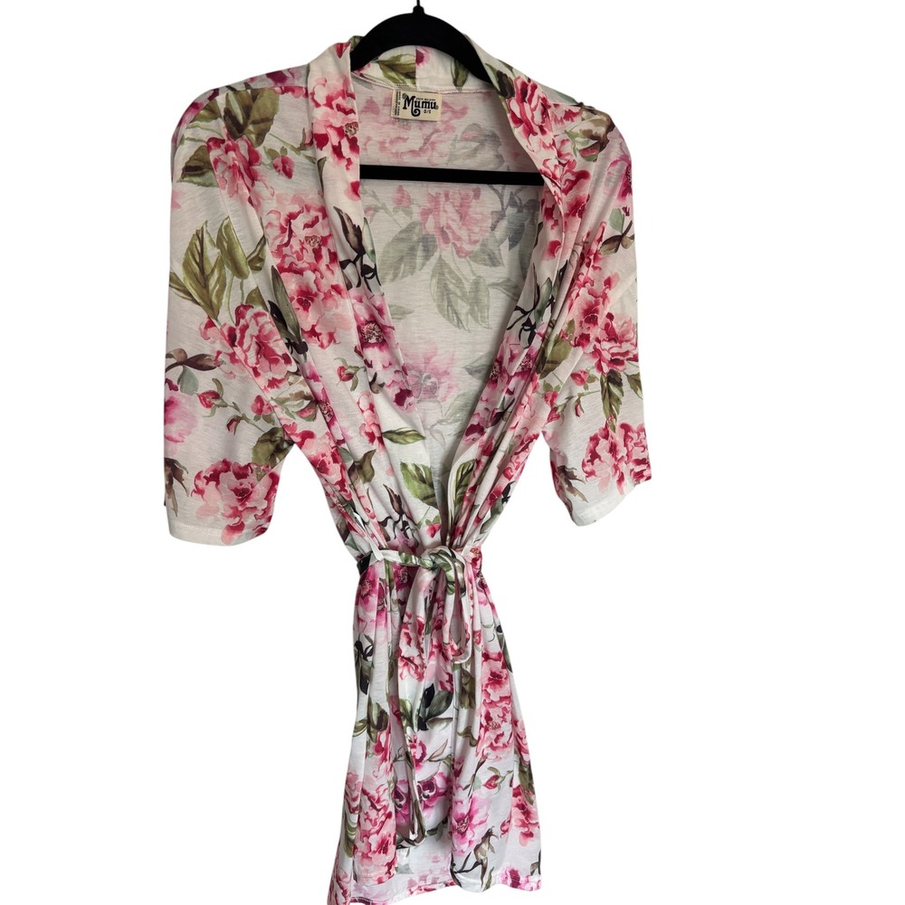 Show Me Your Mumu Floral Robe Pink Peony White Jersey Knit OS Bridal Loungewear